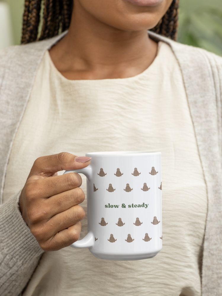De slow and steady keramische mok voor yoga, mindfulness en meditatie. Perfect als yogi mok, koffiemok of als leuk cadeau