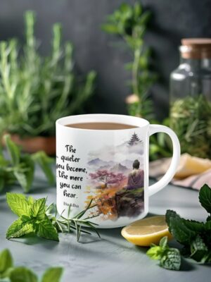 De be quiet to hear keramische mok voor yoga, mindfulness en meditatie. Perfect als yogi mok, koffiemok of als leuk cadeau